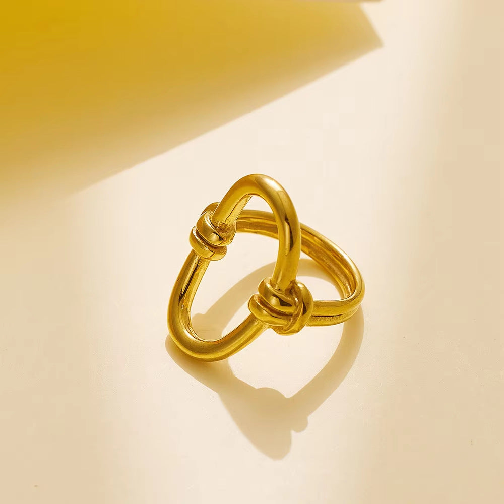 Simple Style Oval Titanium Steel Ring For Women In Gold, Perfect For Winter Wear