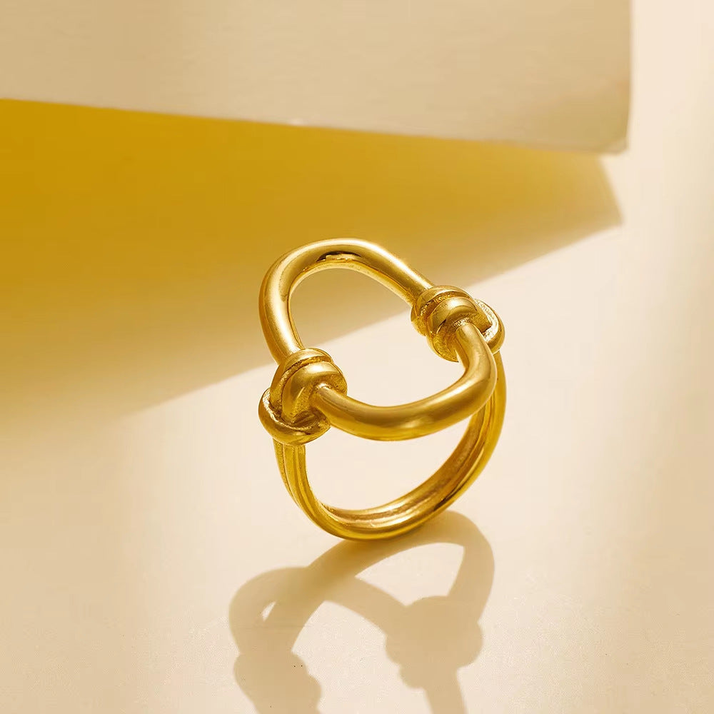 Simple Style Oval Titanium Steel Ring For Women In Gold, Perfect For Winter Wear