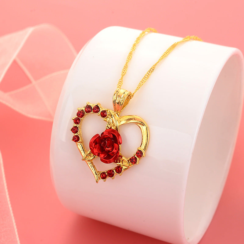Heart Shape Necklace For Women In Gold Featuring Electroplated Alloy Pendant