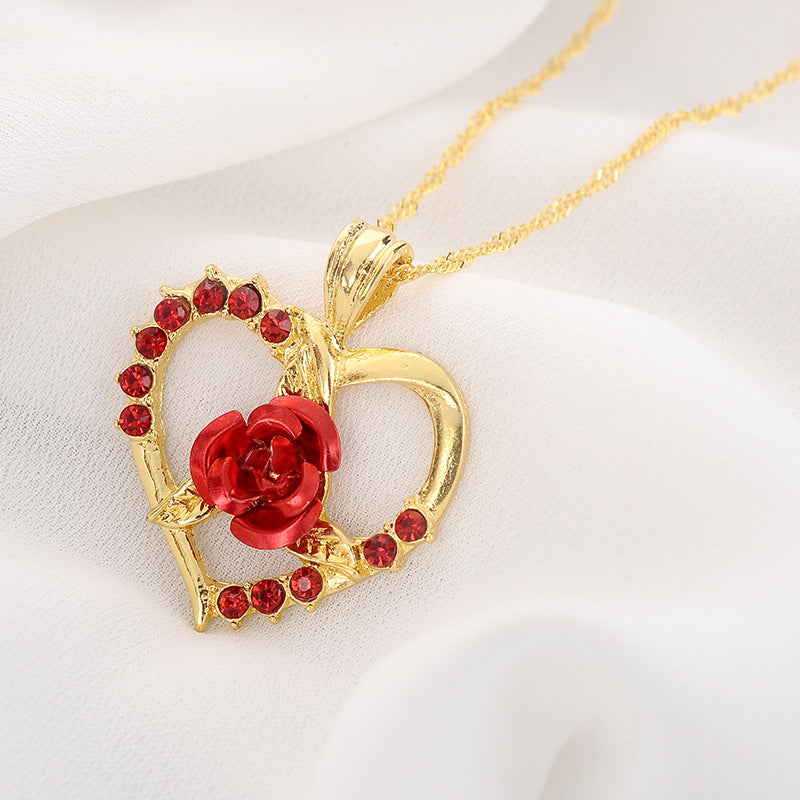 Heart Shape Necklace For Women In Gold Featuring Electroplated Alloy Pendant