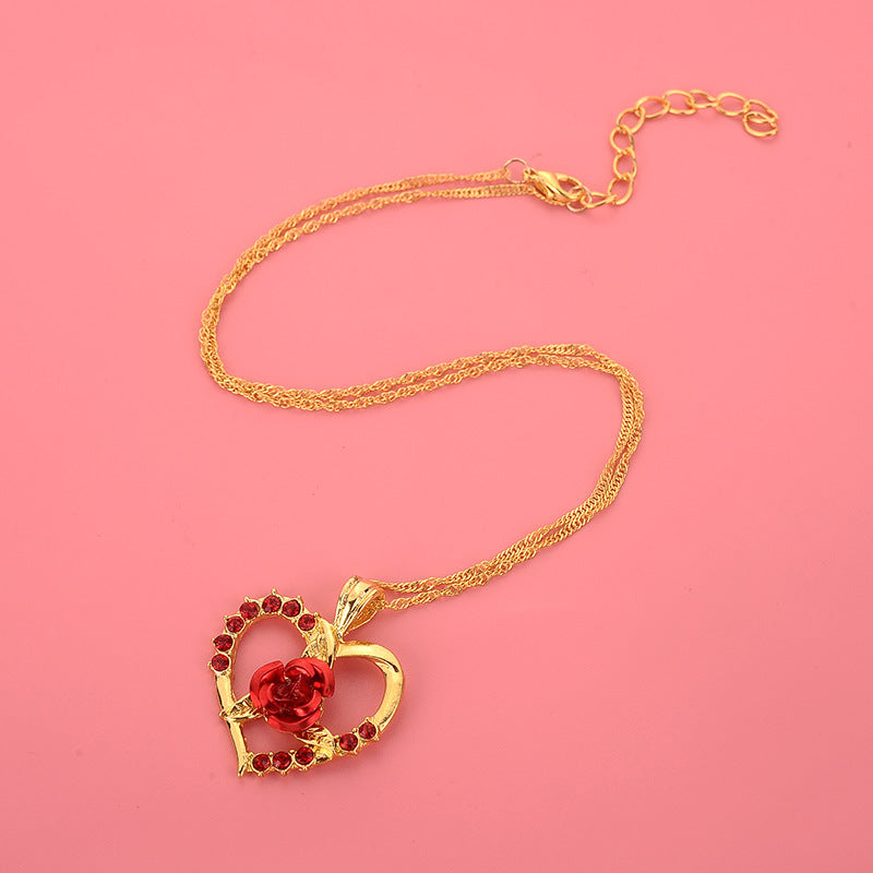 Heart Shape Necklace For Women In Gold Featuring Electroplated Alloy Pendant