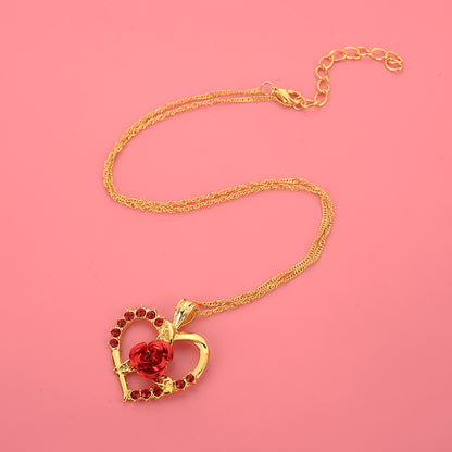 Heart Shape Necklace For Women In Gold Featuring Electroplated Alloy Pendant