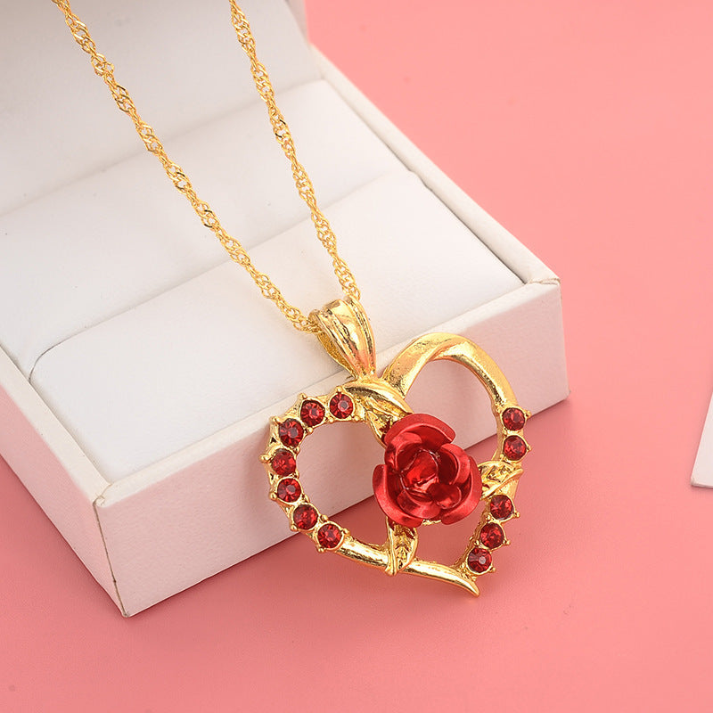 Heart Shape Necklace For Women In Gold Featuring Electroplated Alloy Pendant