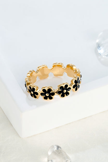 Women’s Flowers Enamel Rings In Titanium Steel With 18K Real Gold Plated Electroplated Finish
