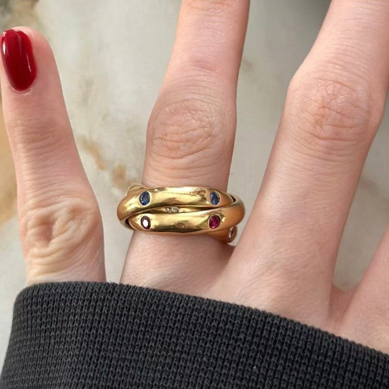 Retro Geometric Titanium Steel Ring For Women In Colour