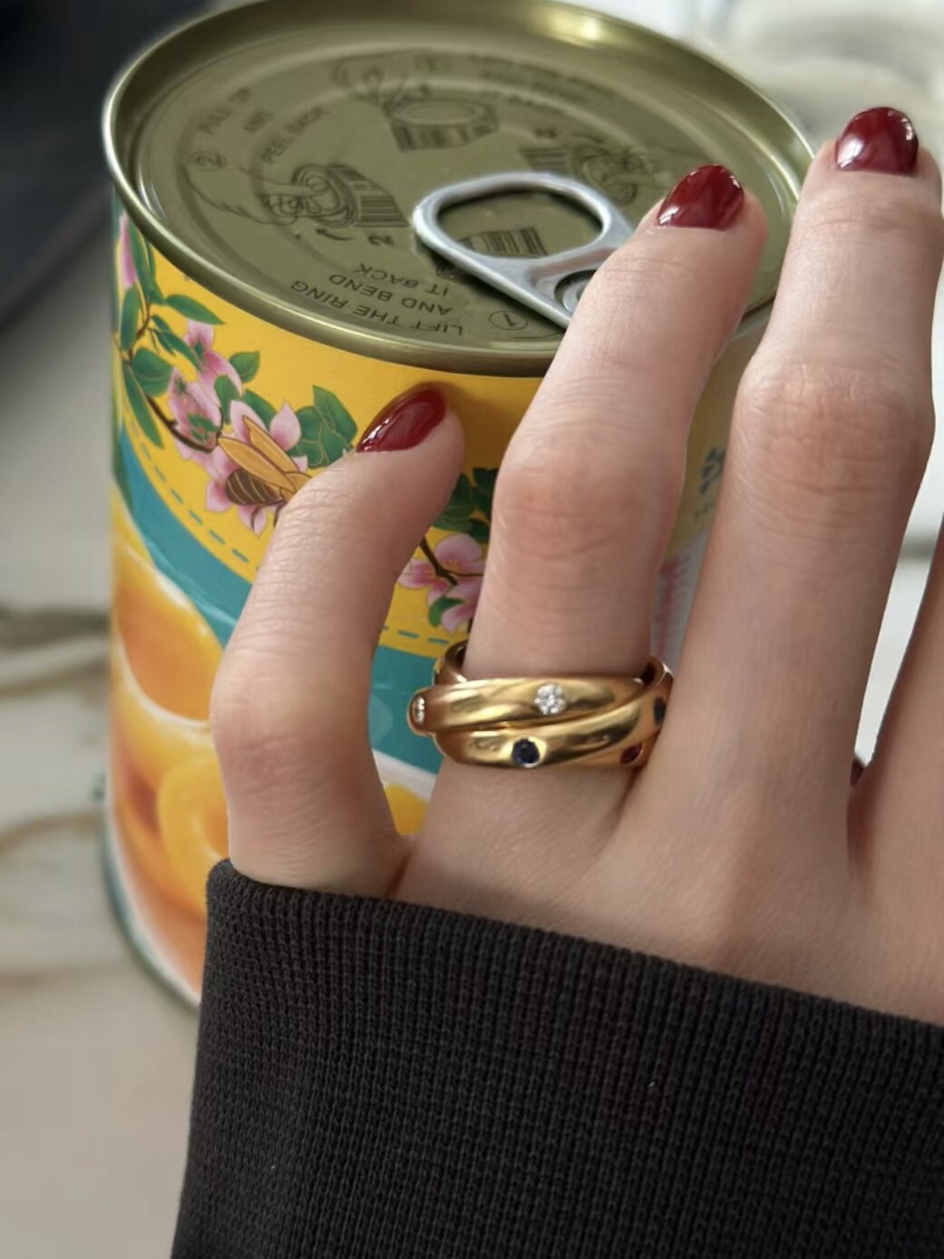 Retro Geometric Titanium Steel Ring For Women In Colour