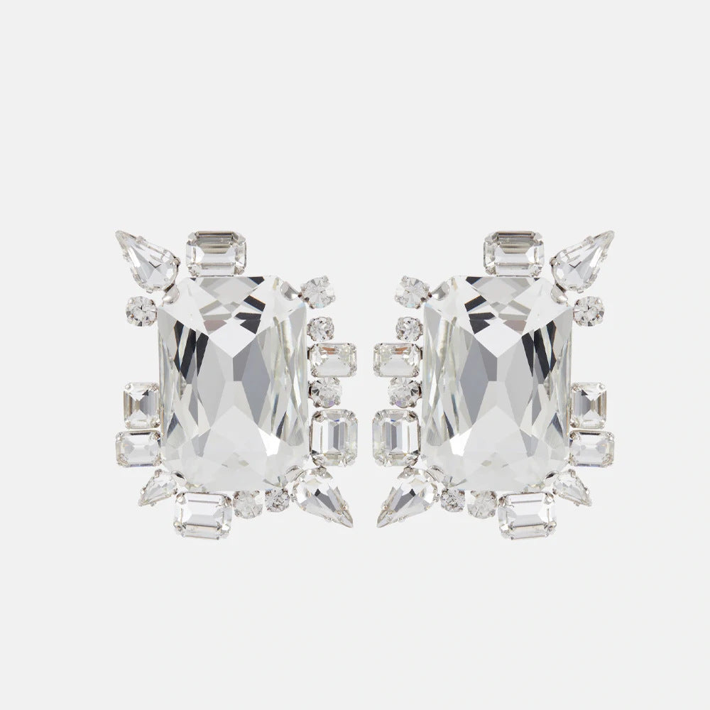 Retro Silver Quadrilateral Clip Earrings For Women, Made Of Durable Alloy