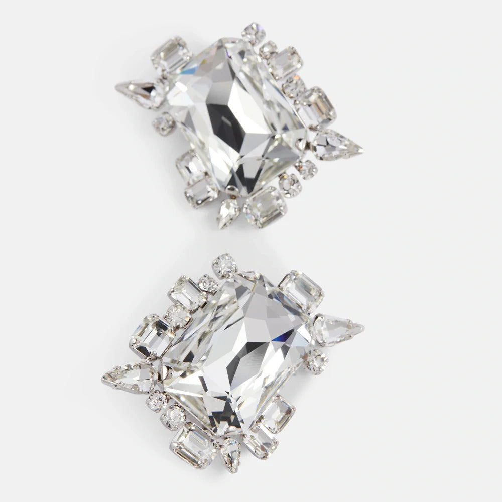 Retro Silver Quadrilateral Clip Earrings For Women, Made Of Durable Alloy
