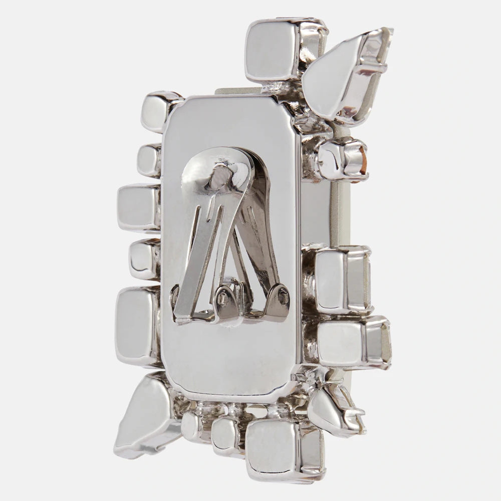 Retro Silver Quadrilateral Clip Earrings For Women, Made Of Durable Alloy