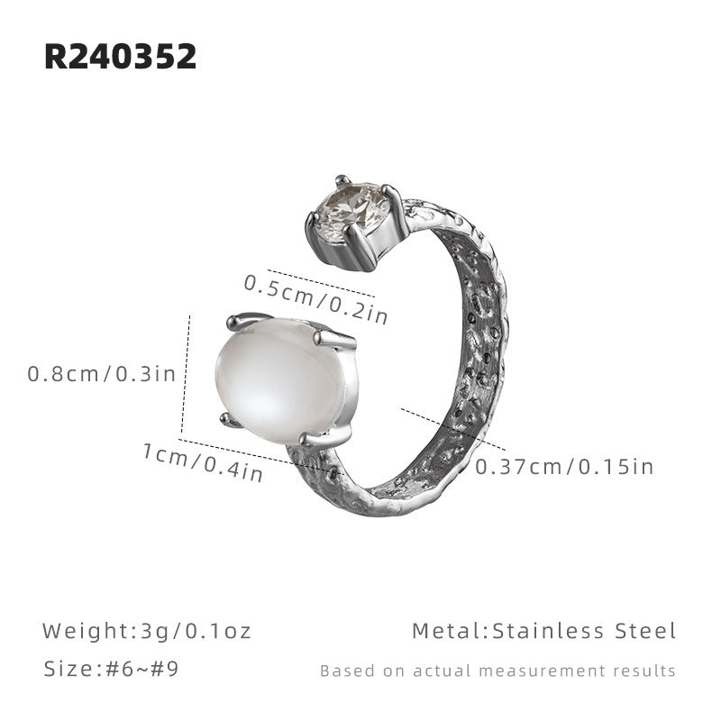 Geometric Open Rings For Women In Simple Style, Titanium Steel With Electroplated Gold Plating And Zircon Inlay Featuring Fold Craft
