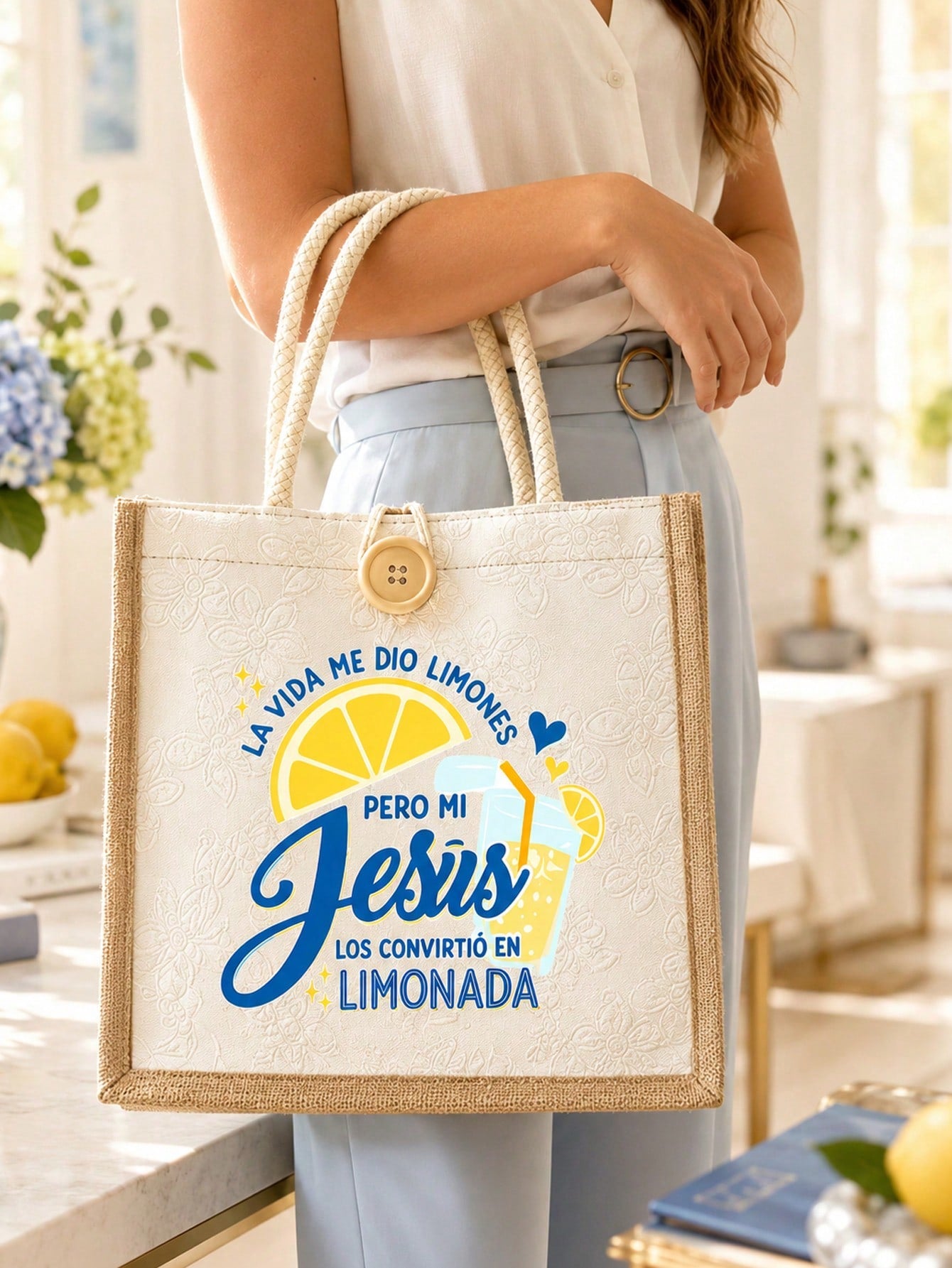 Unisex Square Shoulder Bag With Cartoon Lemon Pattern Printing, Made Of Polyester, Featuring Double Handle Design