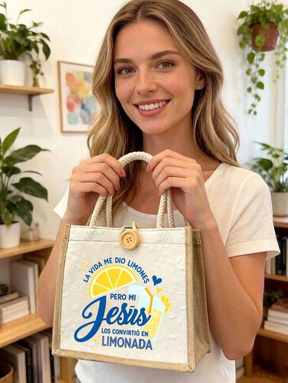 Unisex Square Shoulder Bag With Cartoon Lemon Pattern Printing, Made Of Polyester, Featuring Double Handle Design