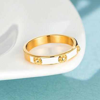 Simple Style Flowers Enamel Rings For Women In Titanium Steel With 18K Real Gold Electroplated Plating