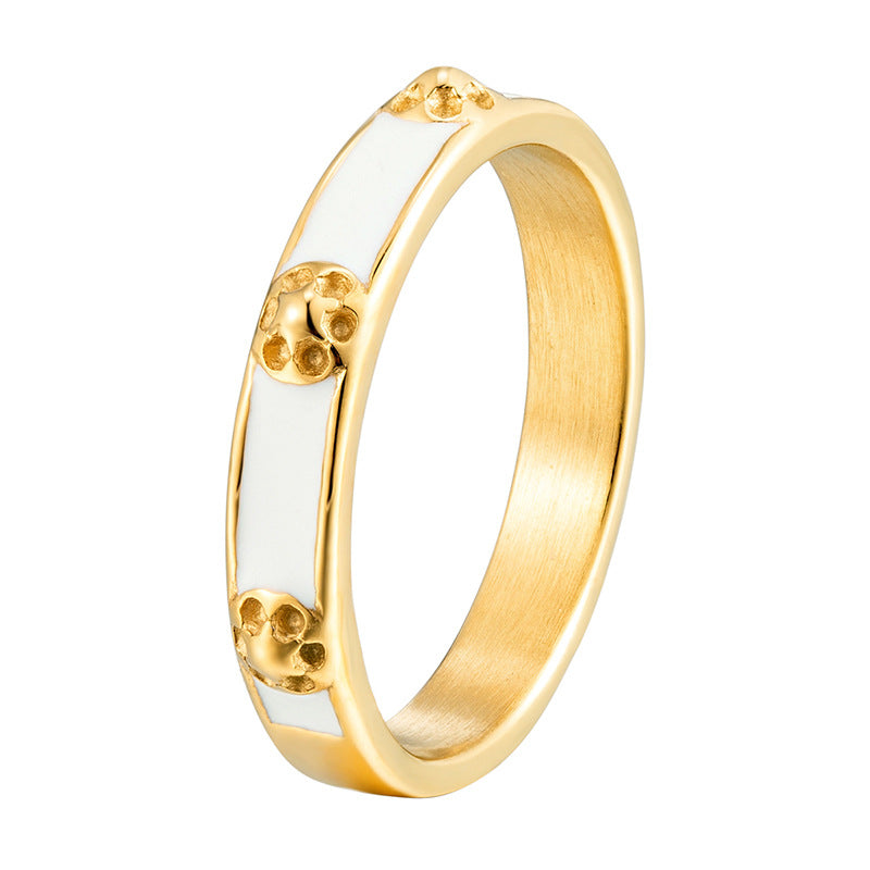 Simple Style Flowers Enamel Rings For Women In Titanium Steel With 18K Real Gold Electroplated Plating