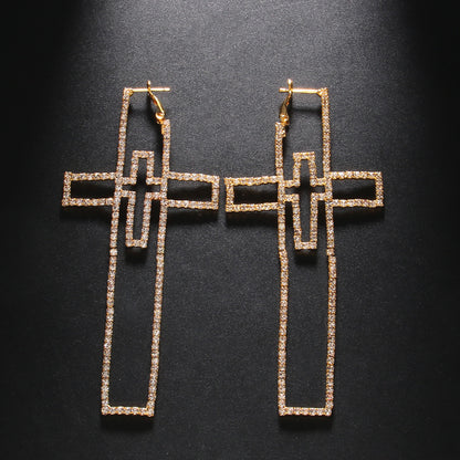 Silver Cross Earrings For Women In Alloy With Rhinestones, Featuring Electroplated Finish, Stud Earrings
