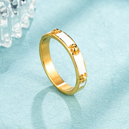 Simple Style Flowers Enamel Rings For Women In Titanium Steel With 18K Real Gold Electroplated Plating