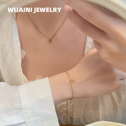 Geometric Necklace For Women In Gold, Waterproof Non Tarnish Titanium Steel With Zircon Inlay
