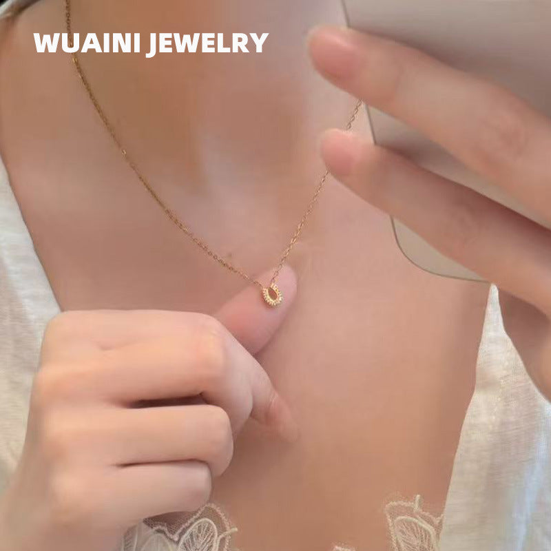 Geometric Necklace For Women In Gold, Waterproof Non Tarnish Titanium Steel With Zircon Inlay