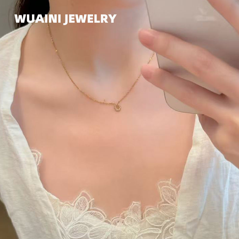 Geometric Necklace For Women In Gold, Waterproof Non Tarnish Titanium Steel With Zircon Inlay