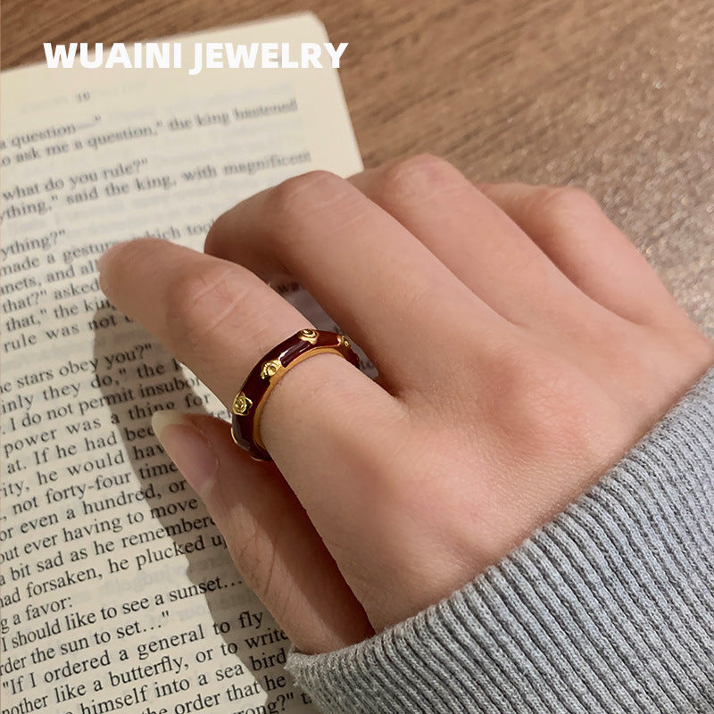 Women’s Flowers Band Rings In Titanium Steel With Enamel Craft And 18K Real Gold Plated Finish, Perfect For New Year