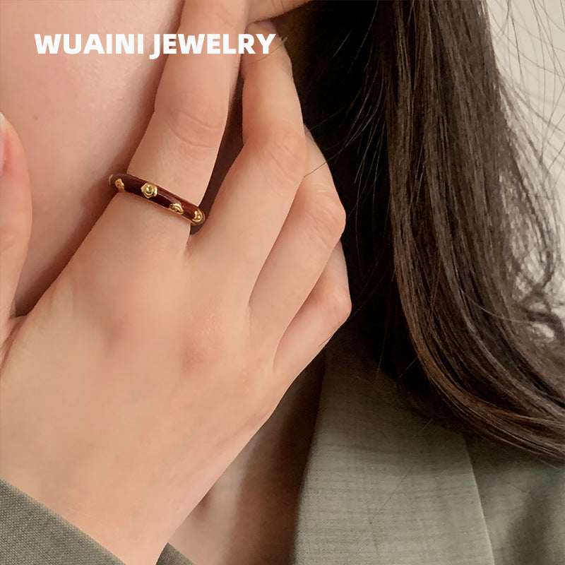 Women’s Flowers Band Rings In Titanium Steel With Enamel Craft And 18K Real Gold Plated Finish, Perfect For New Year