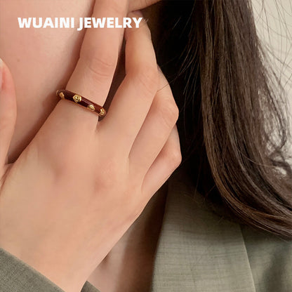 Women’s Flowers Band Rings In Titanium Steel With Enamel Craft And 18K Real Gold Plated Finish, Perfect For New Year