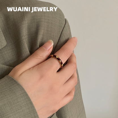 Women’s Flowers Band Rings In Titanium Steel With Enamel Craft And 18K Real Gold Plated Finish, Perfect For New Year