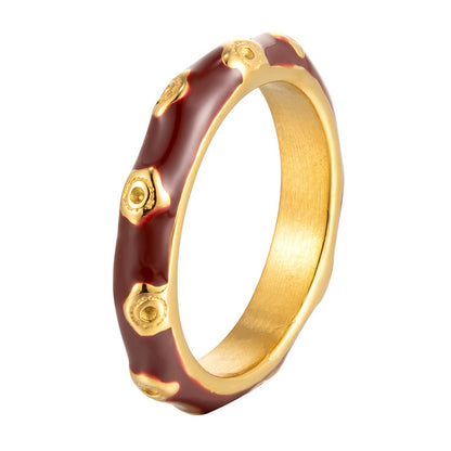 Women’s Flowers Band Rings In Titanium Steel With Enamel Craft And 18K Real Gold Plated Finish, Perfect For New Year