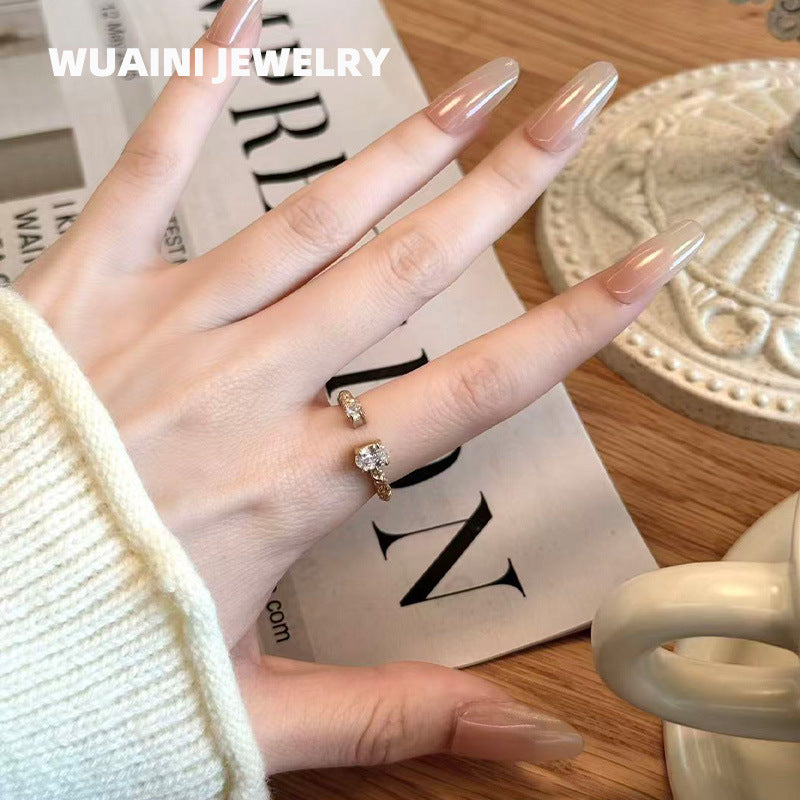 Geometric Open Rings For Women In Simple Style, Titanium Steel With Electroplated Gold Plating And Zircon Inlay Featuring Fold Craft