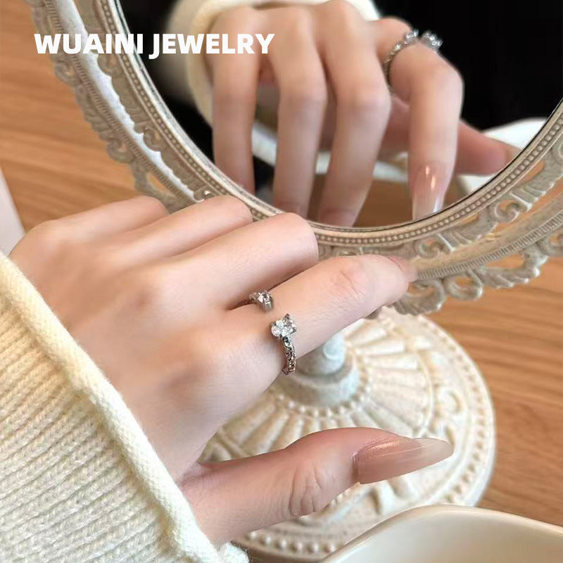 Geometric Open Rings For Women In Simple Style, Titanium Steel With Electroplated Gold Plating And Zircon Inlay Featuring Fold Craft