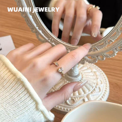 Geometric Open Rings For Women In Simple Style, Titanium Steel With Electroplated Gold Plating And Zircon Inlay Featuring Fold Craft