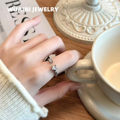 Geometric Open Rings For Women In Simple Style, Titanium Steel With Electroplated Gold Plating And Zircon Inlay Featuring Fold Craft
