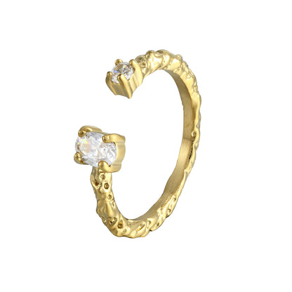 Geometric Open Rings For Women In Simple Style, Titanium Steel With Electroplated Gold Plating And Zircon Inlay Featuring Fold Craft