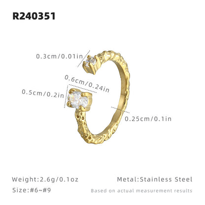 Geometric Open Rings For Women In Simple Style, Titanium Steel With Electroplated Gold Plating And Zircon Inlay Featuring Fold Craft