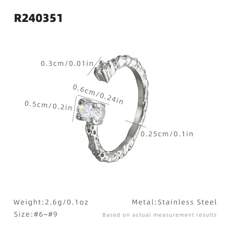 Geometric Open Rings For Women In Simple Style, Titanium Steel With Electroplated Gold Plating And Zircon Inlay Featuring Fold Craft