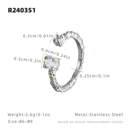 Geometric Open Rings For Women In Simple Style, Titanium Steel With Electroplated Gold Plating And Zircon Inlay Featuring Fold Craft