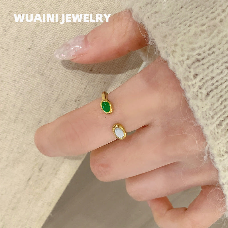 Open Rings Featuring Titanium Steel With 18K Real Gold Electroplated And Enamel Inlay Shell Design