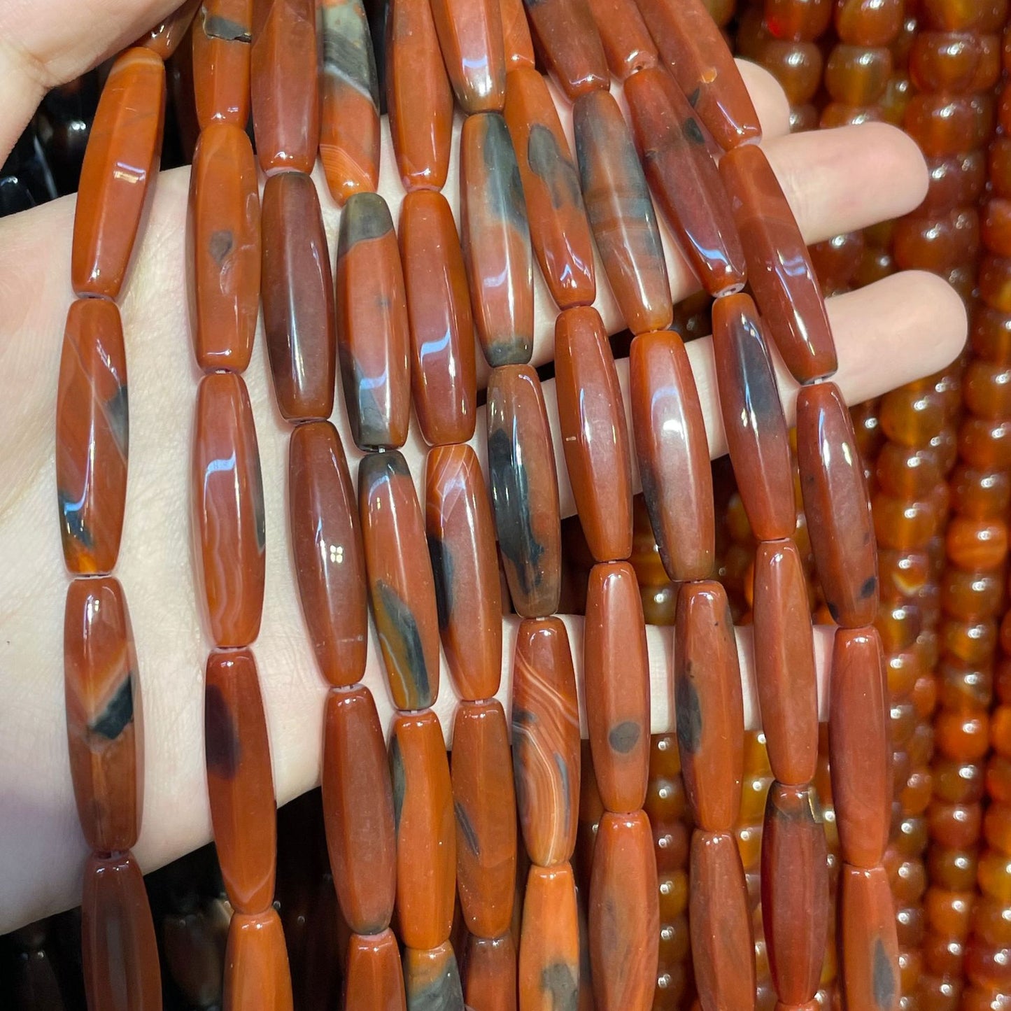 Faceted Agate Beads For Jewelry Making, Polished Finish, Available In Red