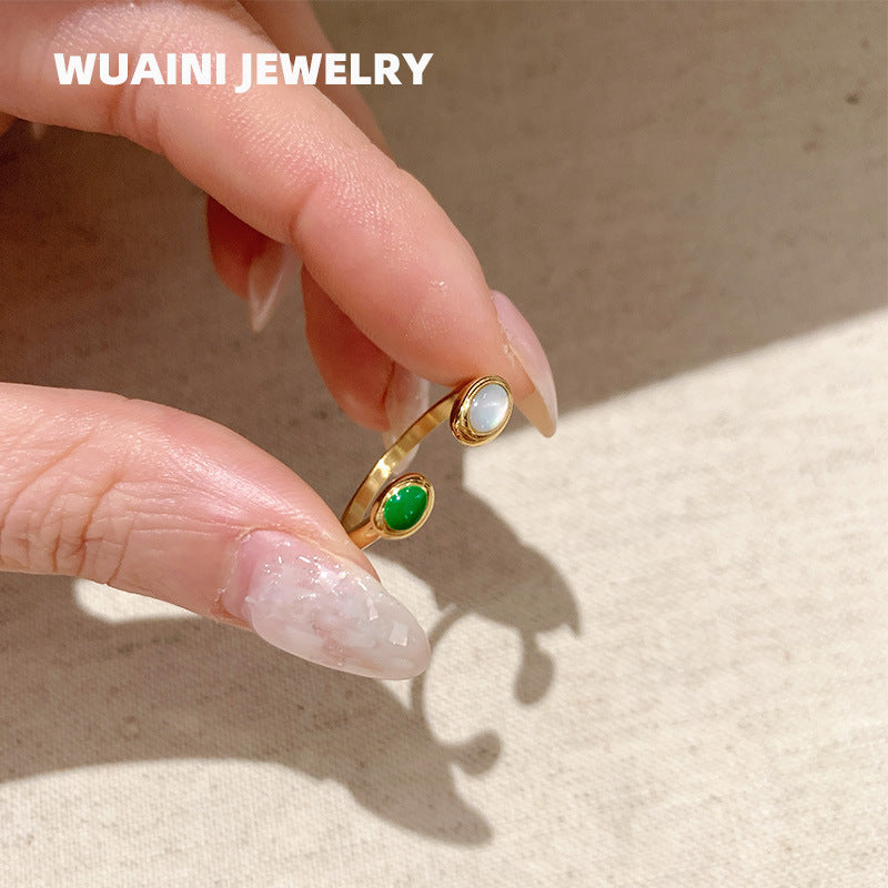 Open Rings Featuring Titanium Steel With 18K Real Gold Electroplated And Enamel Inlay Shell Design