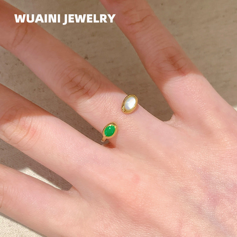 Open Rings Featuring Titanium Steel With 18K Real Gold Electroplated And Enamel Inlay Shell Design