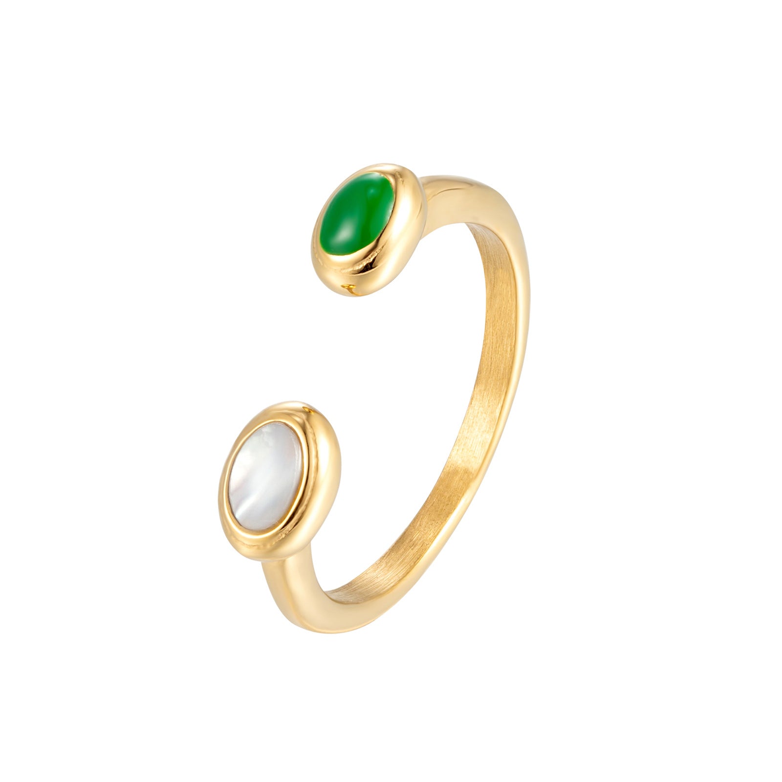 Open Rings Featuring Titanium Steel With 18K Real Gold Electroplated And Enamel Inlay Shell Design