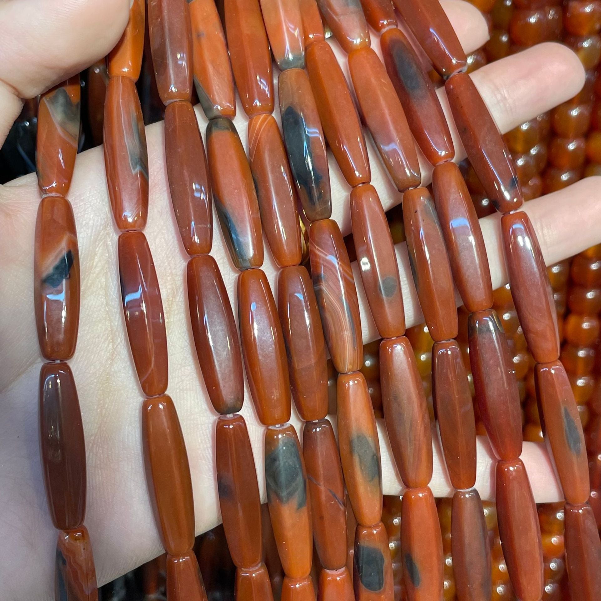 Faceted Agate Beads For Jewelry Making, Polished Finish, Available In Red