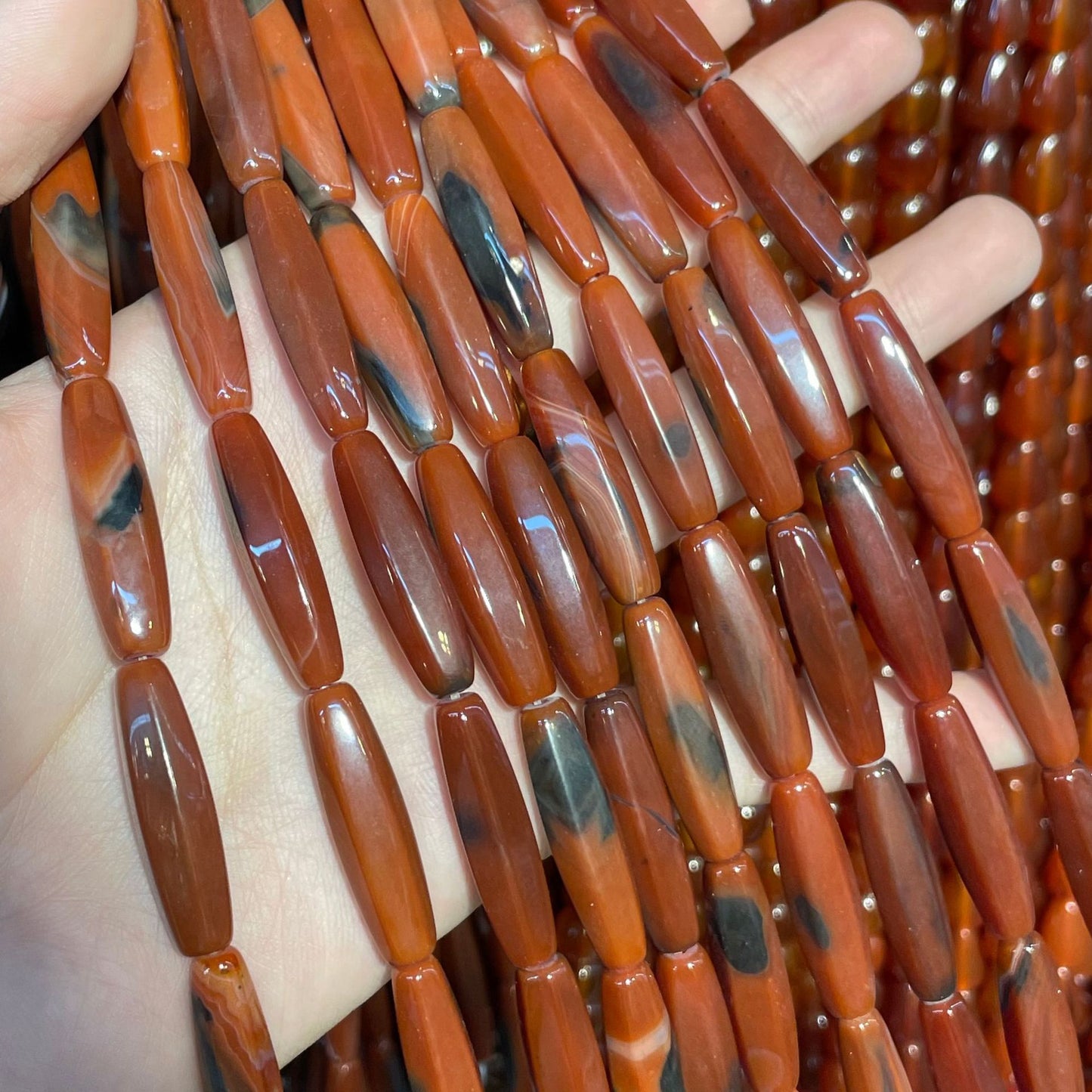 Faceted Agate Beads For Jewelry Making, Polished Finish, Available In Red