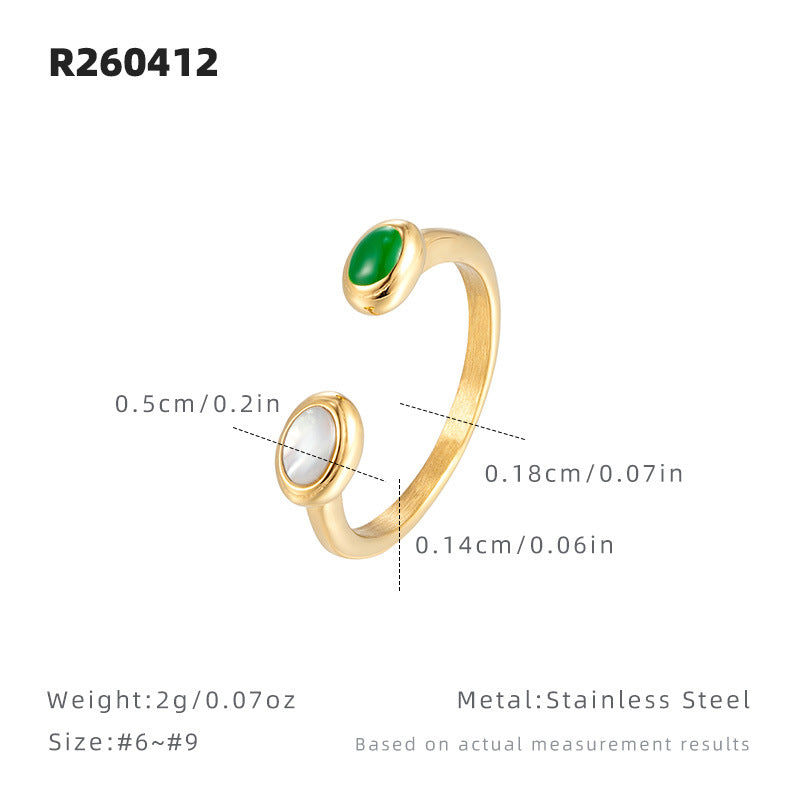 Open Rings Featuring Titanium Steel With 18K Real Gold Electroplated And Enamel Inlay Shell Design