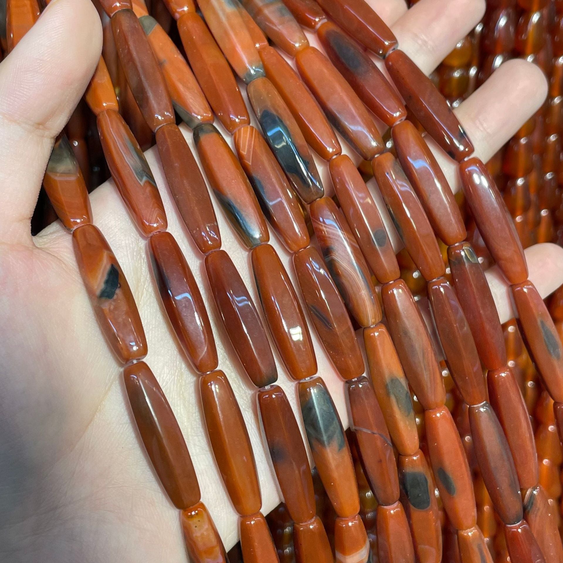 Faceted Agate Beads For Jewelry Making, Polished Finish, Available In Red