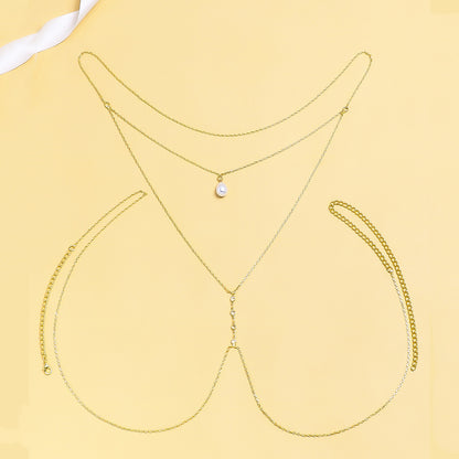 Silver Alloy Body Chain For Women In Simple Style With White Crystal Inlay And Electroplated Finish