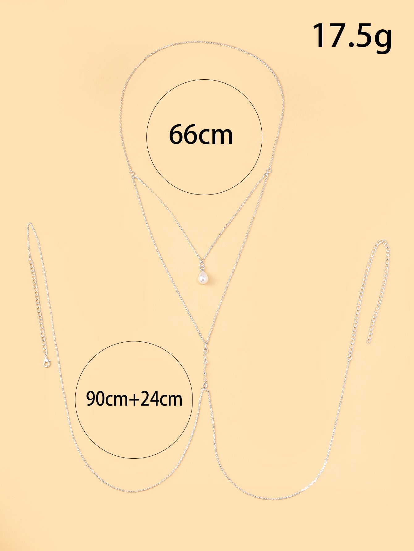 Silver Alloy Body Chain For Women In Simple Style With White Crystal Inlay And Electroplated Finish