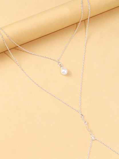 Silver Alloy Body Chain For Women In Simple Style With White Crystal Inlay And Electroplated Finish