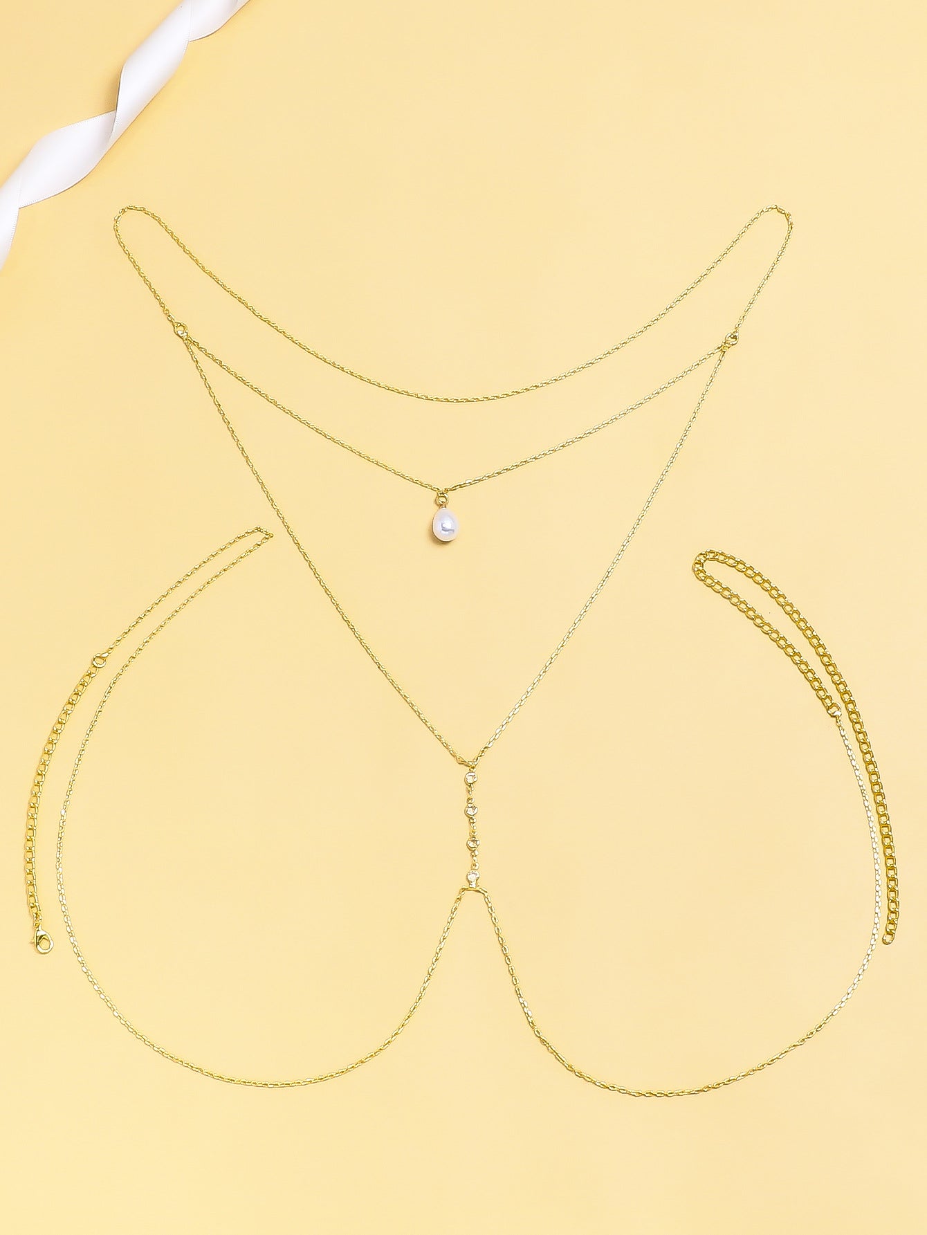 Silver Alloy Body Chain For Women In Simple Style With White Crystal Inlay And Electroplated Finish