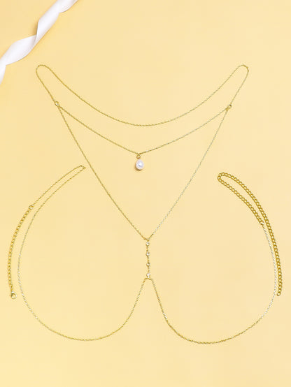 Silver Alloy Body Chain For Women In Simple Style With White Crystal Inlay And Electroplated Finish